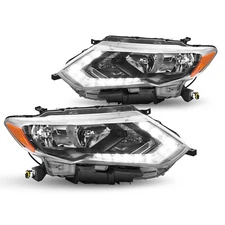 For 2017 2018 2019 Nissan Rogue Halogen Headlights Assembly Lamps w/LED DRL Pair