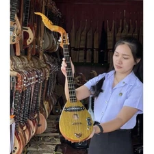 Electric Harp Guitar Phin Isarn Work Exquisite Crafts Traditional Musical Yellow