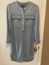J Crew Blue Chambray Denim Shirt Dress Long Sleeve Pockets Size XS $98 EUC!