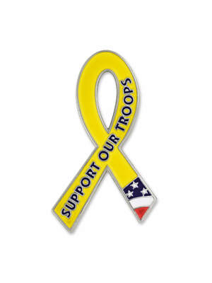 PinMart's Support Our Troops Yellow Awareness Ribbon Enamel Lapel Pin