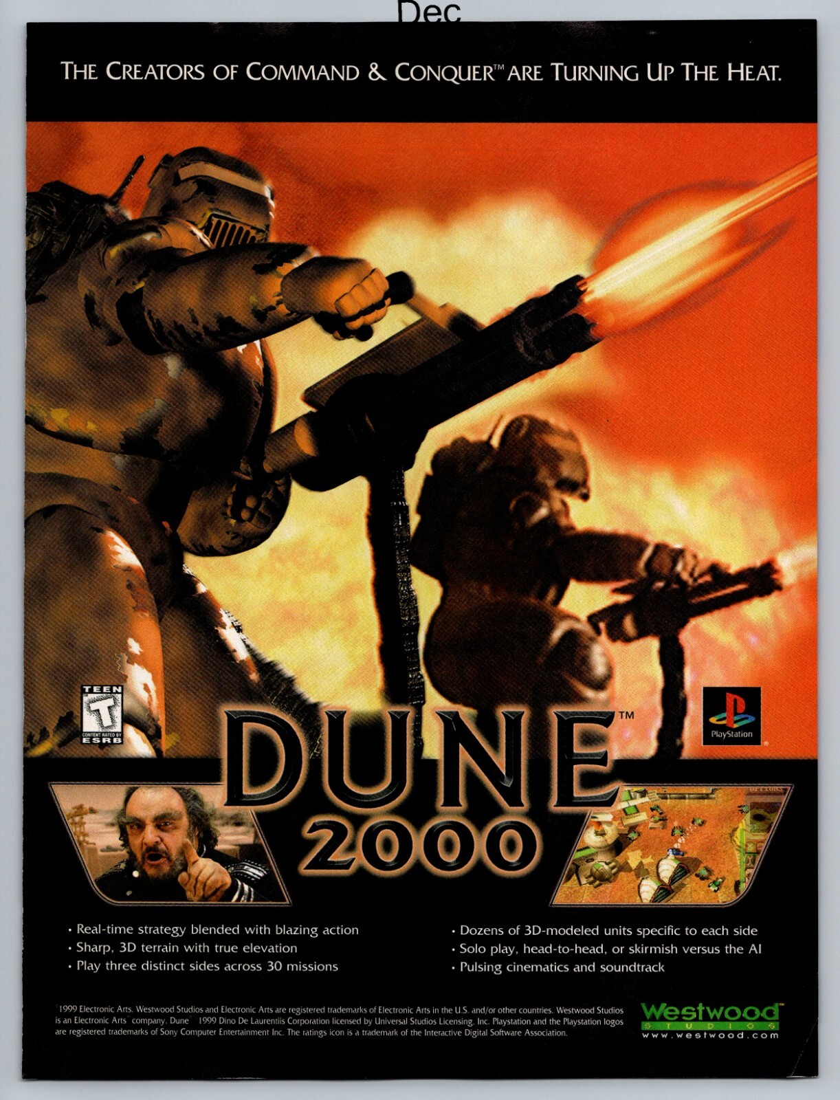 Dune 2000 Playstation PS1 Westwood Game Promo 1999 Full Page Print Ad