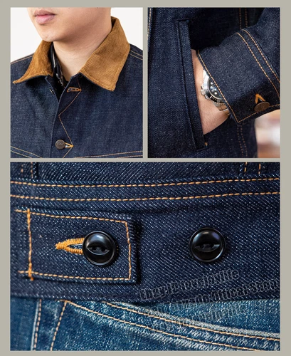 Red Tornado Men Jean Jacket Wool Blanket Lined 18oz Raw Selvedge Denim Coat - Picture 11 of 29