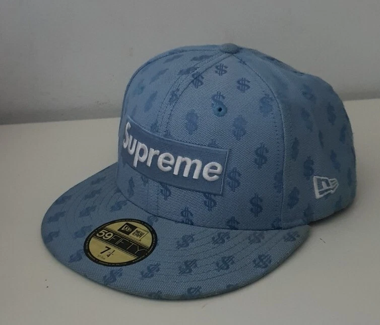Casquette chapeau snapback SS18 Supreme Monogram Box logo New Era 7 1/4 bleu clair
