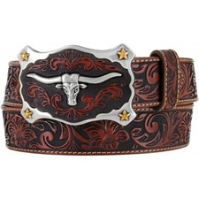 Justin Men's Classic Longhorn Tan Leather Western Belt C11194