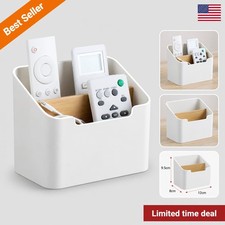 Remote Control Holder Storage Box Desk Organizer Caddy Bamboo 3 Compartments