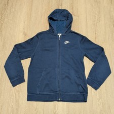 Nike Club Fleece Kids Navy Blue Full Zip Hoodie Sweatshirt XL 18-20 Youth Soft