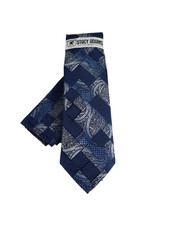 Stacy Adams Men Tie Hanky Navy Royal Blue Charcoal Gray Silver Plaids  Checks