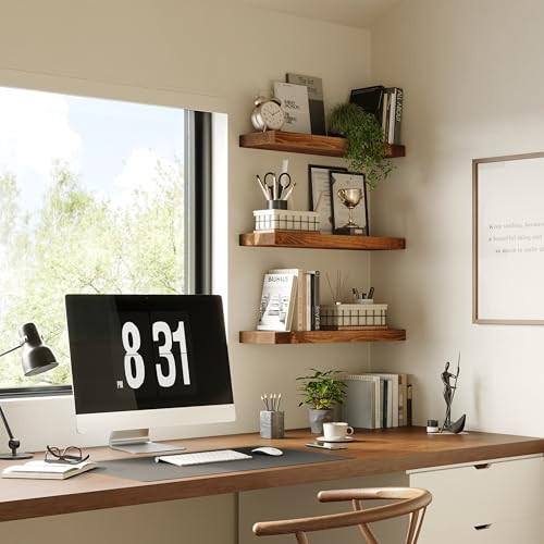 Set Of 2 Wall Floating Shelves Rustic Shelf Wood Bathroom 24 Inch Mounted Wide - Picture 9 of 11