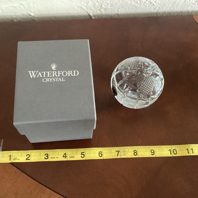 WATERFORD LEAD CRYSTAL ROUND ETCHED WORLD GLOBE PAPERWEIGHT.BOX INCL D.IRELAND