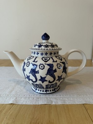 Emma Bridgewater Probe Teekanne 4 Tassen blau Seepferdchen Stern L Herzmuster