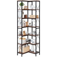 Uimoso 7 Tier Corner Bookshelf Industrial Bookcase Tall Storage Shelves Rack