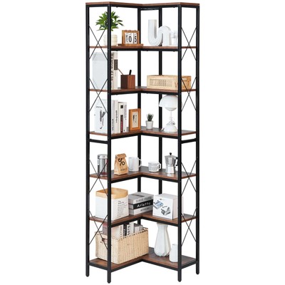 Uimoso 7 Tier Corner Bookshelf Industrial Bookcase Tall Storage Shelves Rack