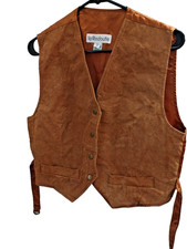 VTG La Redoute Brown Genuine Suede Leather Vest Medium M Snap Front Western Boho