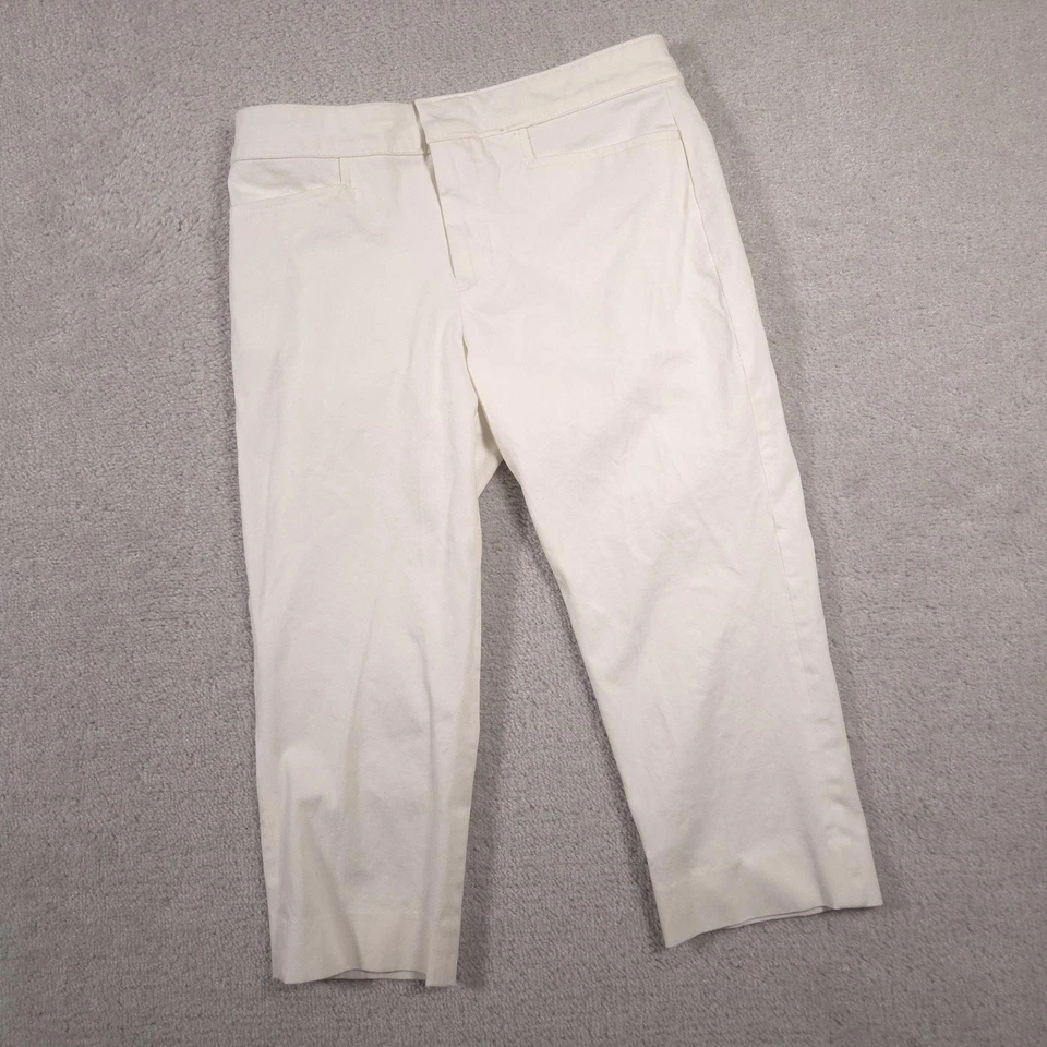 Pantalones Chaps para mujer 6 blancos capri recortados elásticos tirar de frente plano pierna ajustada Foto 2 de 4