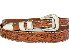 Vogt Elk Creek Sterling Silver .925 Ranger Western Belt Buckle 42 Tooled Leather