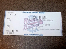 Rome Braves 9/12/2003 MiLB South Atlantic League Championship Ticket Stub