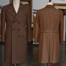 Vintage Tweed Men's Long Overcoat Brown Herringbone Coats Winter Business Coats