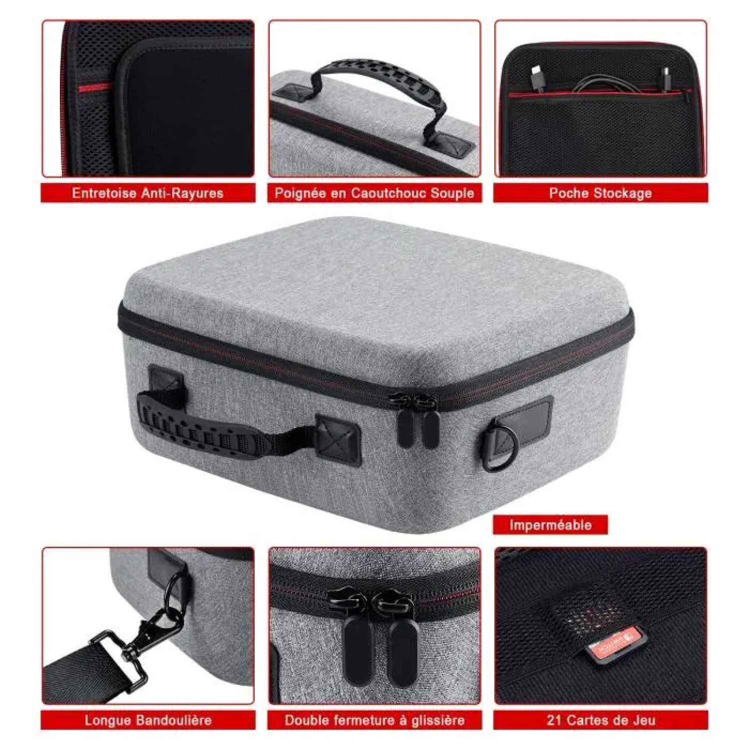 Housse de transport Nintendo Switch OLED grise, étui rigide de protection pour Switch Lite - 3
