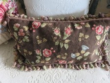 Vintage Aubusson style PINK ROSES on Chocolate Brown Needlepoint Pillow NWOT