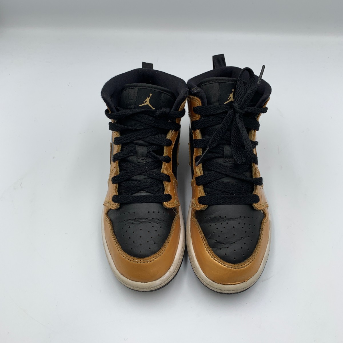 Nike Air Jordan 1 Mid SE DR6968-071 Youth 1 Shoes Gold Black Basketball Sneakers thumbnail 6