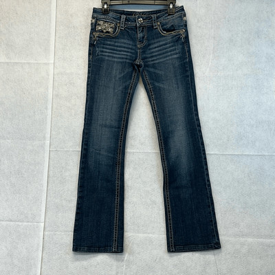 GRACE in LA Jeans Womens Sz 27 Blue Denim Stretch Rhinestone Bootcut Stone Wash