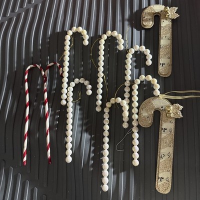 Lot 10 Vintage Candy Cane Ornaments 6 7  Beaded Pearl & Handmade Mix 