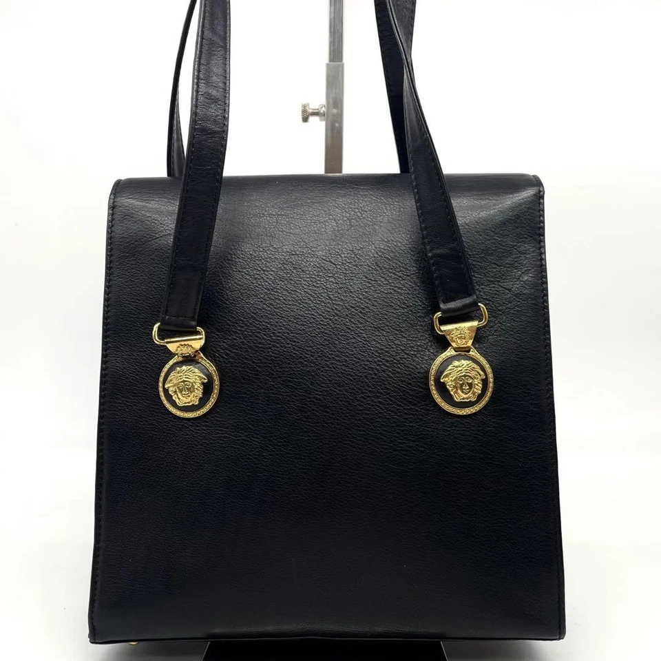 Versace Tote Bag Shoulder Strap Medusa Gold Hardware Leather Black Authentic - Image 3 of 4