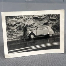 VTG B&W Photo Man w/ Citroën 2CV Car 1960s 1970s European Snapshot 3.5x4.5