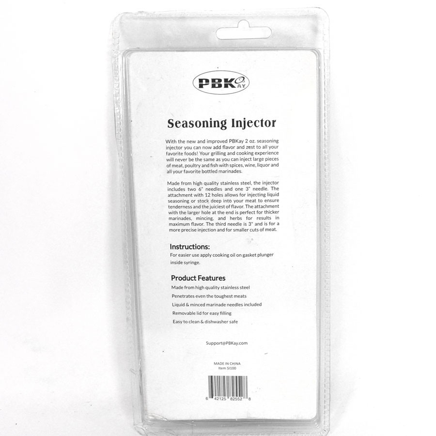 PBK, Seasoning Injector, Item SI100, 2 oz, with 3 different size needles