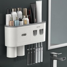 No-Drill Wall Mounted Toothbrush Holder, Bathroom Shelf, with Automatic Tooth...