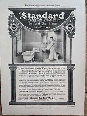 Early 1900s Standard Sanitary Mfg. Porcelain Bathtub ink Toilet Vintage ad 