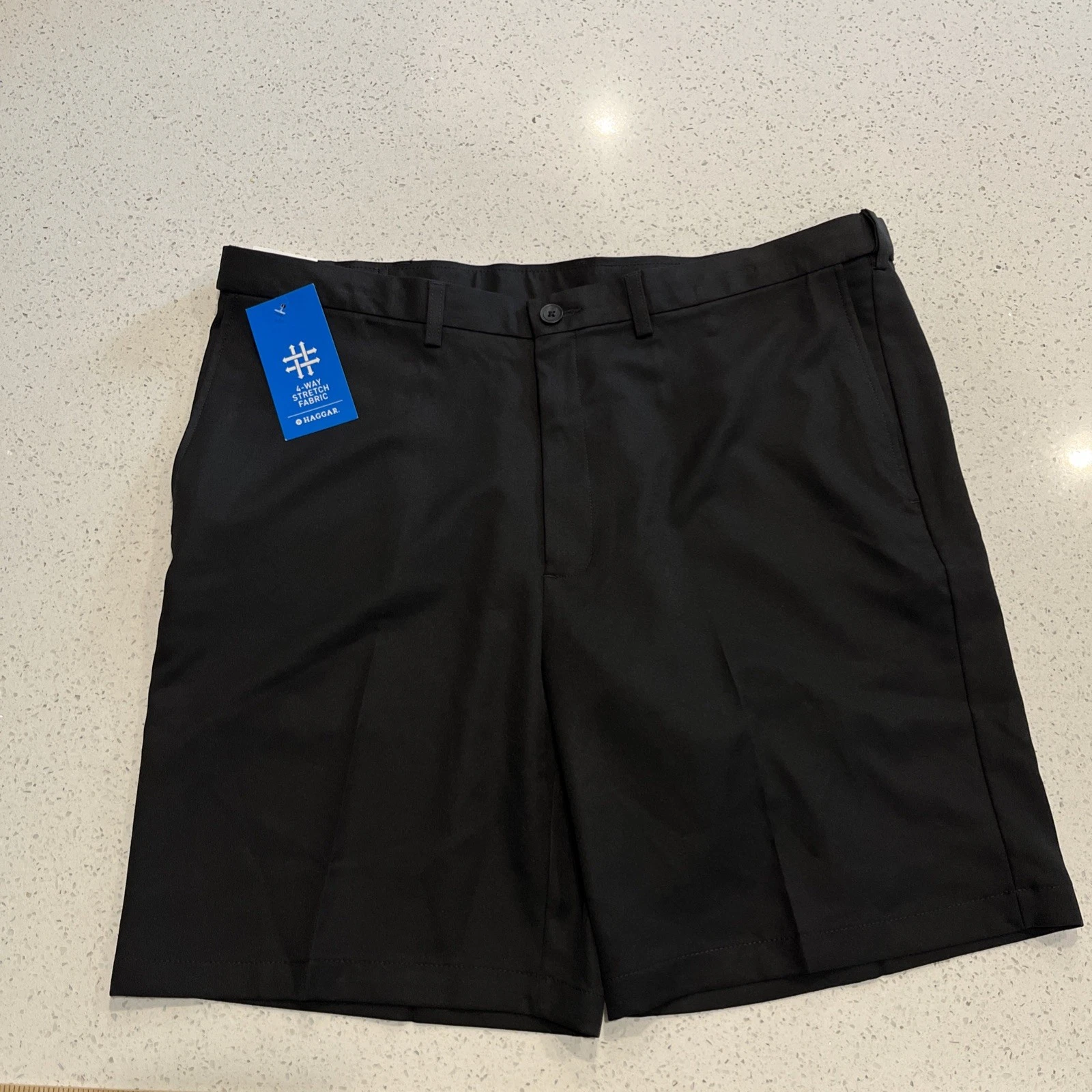 NWT Haggar Cool 18 Mens Golf Shorts, Chino Flat Front Wrinkle Black Sz 42