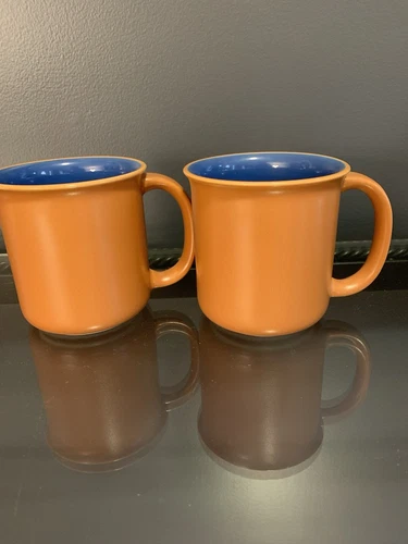 Vintage Crown Corning Coffee / Tea Mugs Made in Japan Beautiful Terra Cotta Blue
