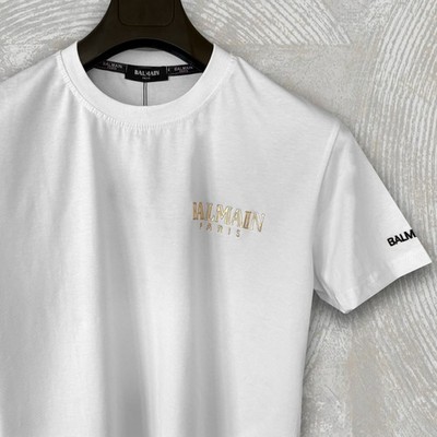Balmain Paris Golden Logo on Heart White T-shirt Size 2XL - Paid Duty