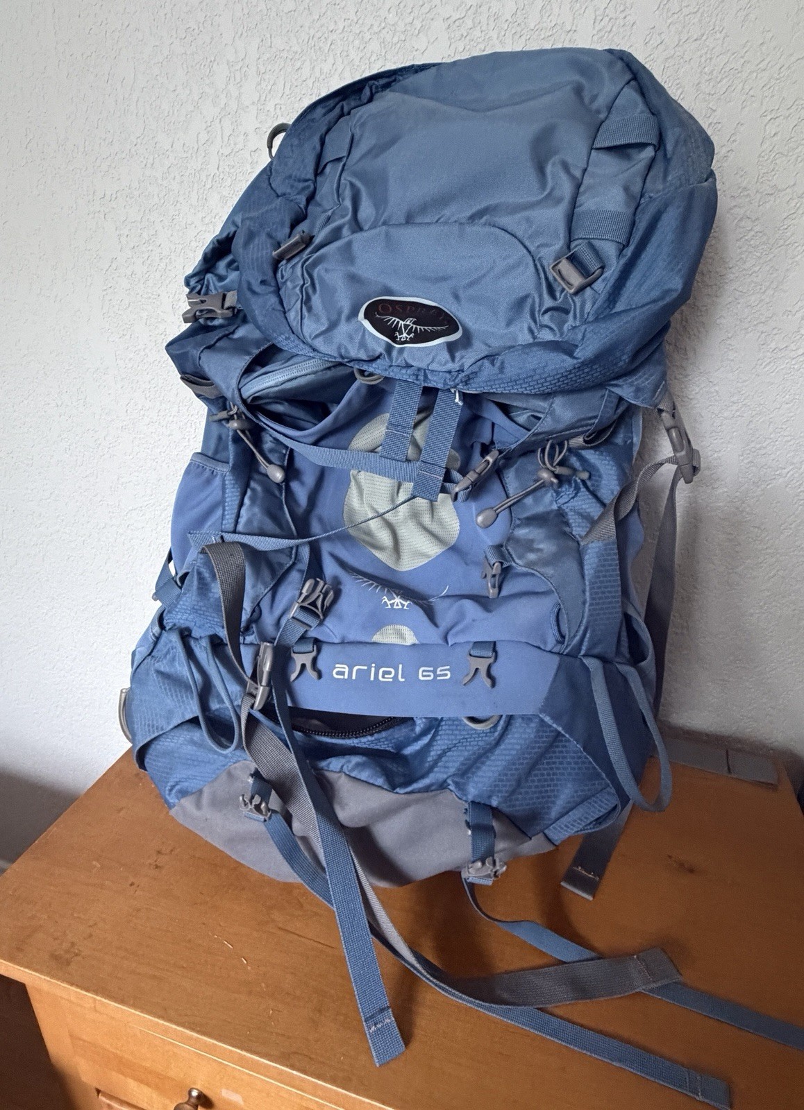 Osprey Ariel 65L Hiking Backpack Blue Gray Medium Airscape P