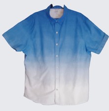 Izod Saltwater Men's XL Short Sleeve Button Up Shirt Blue White Ombre Classic