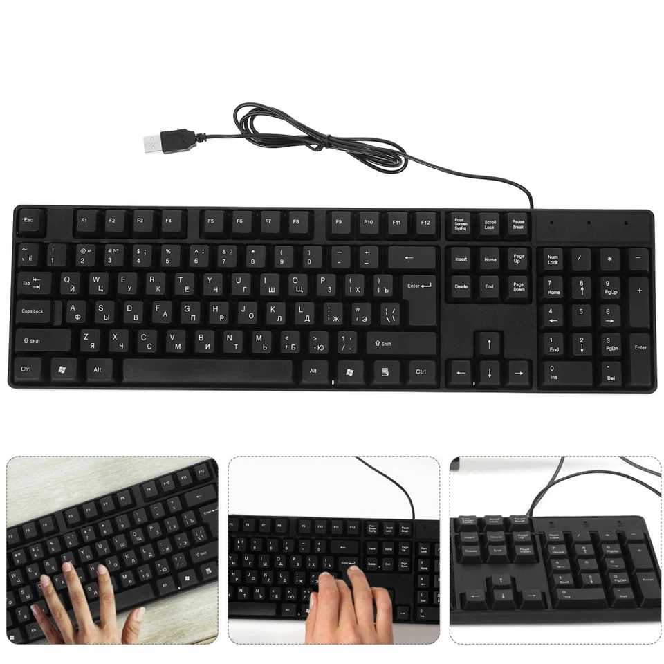 USB Wired Keyboard Full Size Russian Letter Keyboard for Working Gaming - Image 4 of 4