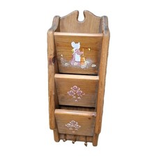 Vtg Wooden Caddy Letter Mail Keys Organizer/Mail Holder, Grandma Core
