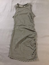 Zara Dress Womens Small Black White Plaid Side Ruffle