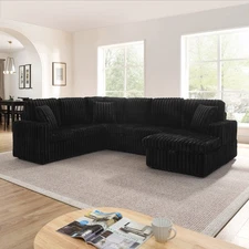 Corduroy Striped Upholstered Sofa, Modern Minimalist U-shaped Combination Sofa