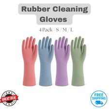 Rubber Cleaning Gloves 4 Pairs  Dishwashing Non-Slip Household Gloves S M L