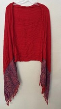 Shawl/scarf from India; Soft, Red Wi/ Purple multi Paisley Fringe