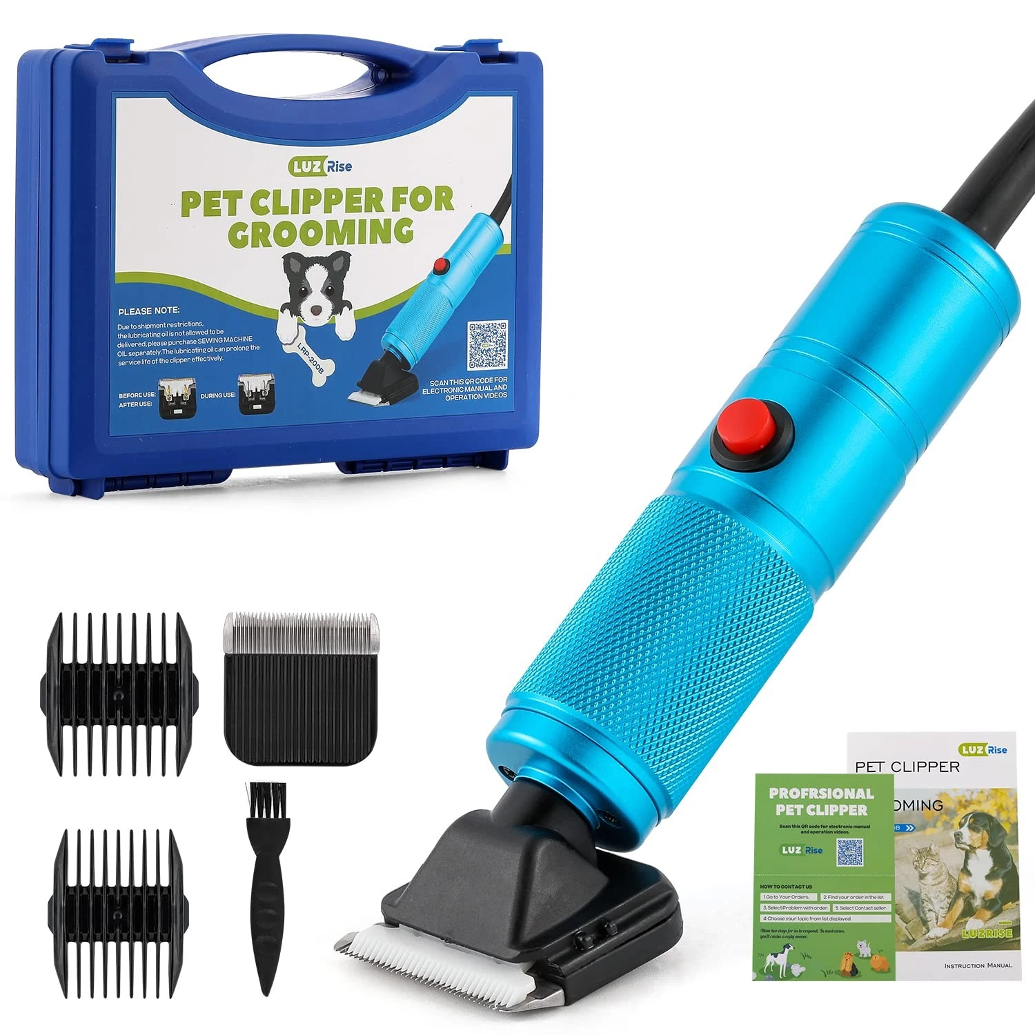 Pet Grooming Clippers 200W (118'' Power Cord Plug-in, Stepless Speed Control,...