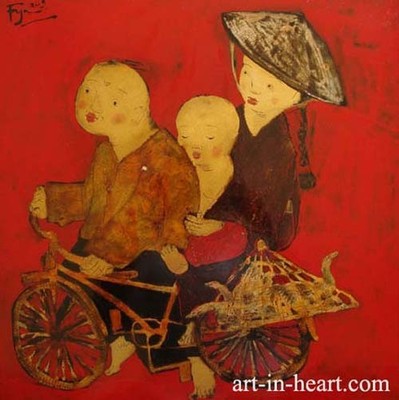 Pham Thanh Nga ride together original Lacquer painting art in heart original