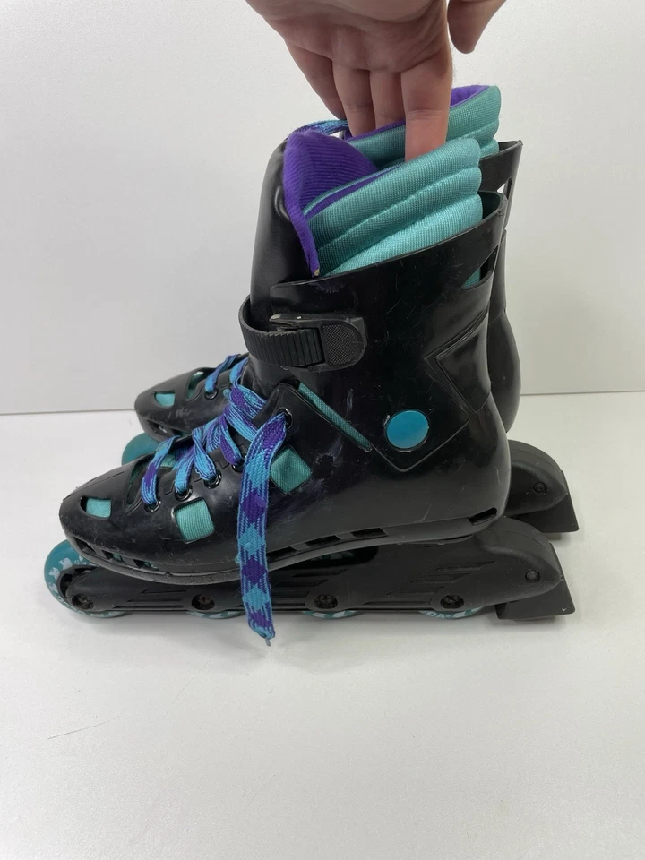 Seneca Roller Blades Skates Size 6 7 Black Green Purple 90s Retro Disco Inline - Image 2 of 4
