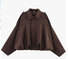 Women's Green Faux Suede Bomber Jacket - Spring Lapel Pilot Coat - Casual Oversi