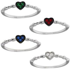 Sterling Silver Wave Design Heart Ring w/ Colored Cubic Zirconia Stones