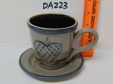 GLAZED POTTERY COFFEE CUP MUG & SAUCER ROWE WISCONSIN BLUE #2