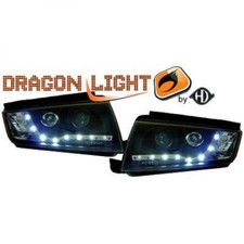 Par de faros proyector LHD LED dragón negro transparente para Skoda Fabia 99-07
