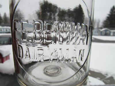 TREQ Milk Bottle F E Benway Dairy Farm Hudson Falls NY WASHINGTON CO Dairyman V1